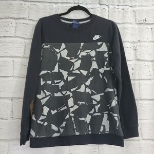 Nike Black Gray Printed Crewneck Sweatshirt Womens Large Cotton Athleisure